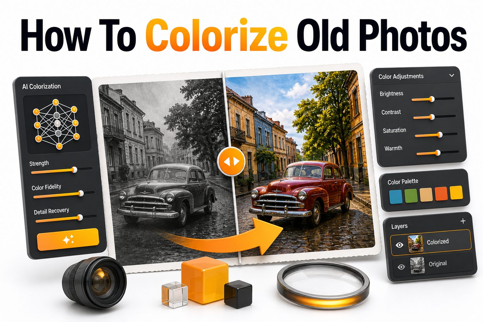 Hand colorizing a black-and-white vintage family photo